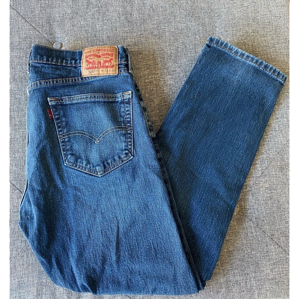 Levi's 505 Men's‎ Classic Denim Jeans Blue Dark Wash Size 34x30 Blank Tab